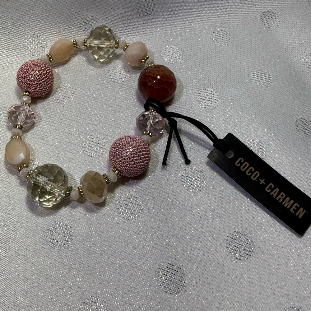 Coco + Carmen Blush & Champagne Beaded Stretch Bracelet | NWT